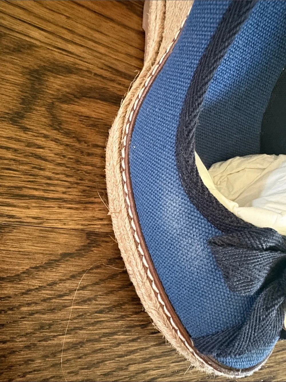 Tory Burch Navy Canvas Espadrille Wedge with Bow and Gold Logo